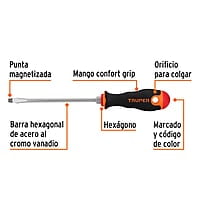 Desarmador plano 1/4x6' mango comfort grip - DR-1/4X6B / 14000 Desarmador plano 1/4x6' mango comfort grip - DR-1/4X6B / 14000