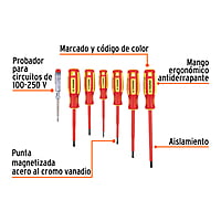Juego 6 desarmadores dieléctricos y 1 probador de corriente - DTJ-7D / 14196 Juego 6 desarmadores dieléctricos y 1 probador de corriente - DTJ-7D / 14196