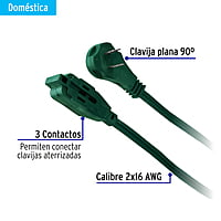 Extensión eléctrica doméstica con clavija plana, 4m, verde - ED-4V / 48014 Extensión eléctrica doméstica con clavija plana, 4m, verde - ED-4V / 48014