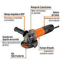 ESMA-4-1/2A9 Esmeriladora angular 4-1/2', profesional, 800 W Truper