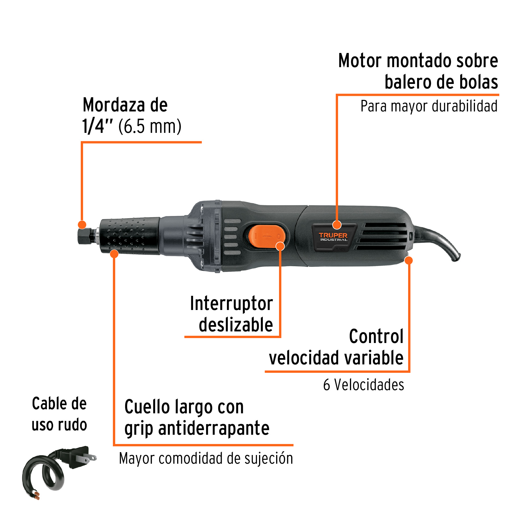 Esmeril recto (rectificador) 1/4' 600 W, industrial - ESRE-1/4N / 16871 Esmeril recto (rectificador) 1/4' 600 W, industrial - ESRE-1/4N / 16871