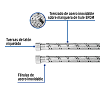 Manguera trenzada de acero 1/2x1/2'X150 cm usos generales - FBO-22150X / 48968 Manguera trenzada de acero 1/2x1/2'X150 cm usos generales - FBO-22150X / 48968