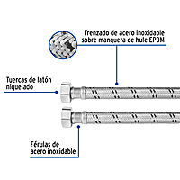 Manguera de hule, 3/4x3/4', 40cm, acero, usos generales - FBO-3440X / 49129 Manguera de hule, 3/4x3/4', 40cm, acero, usos generales - FBO-3440X / 49129