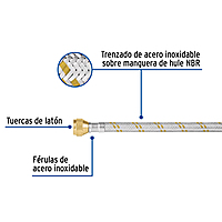 Manguera de hule, 300 cm, revestida de acero inoxidable - FGA-30X / 49518 Manguera de hule, 300 cm, revestida de acero inoxidable - FGA-30X / 49518