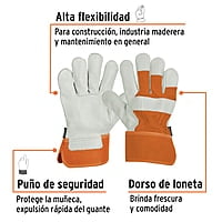 Guantes de piel de res y dorso de loneta - GU-255 / 17051 Guantes de piel de res y dorso de loneta - GU-255 / 17051