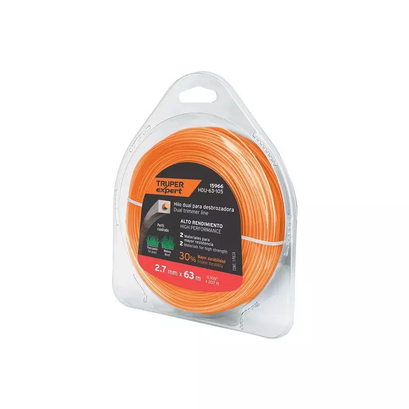 Blíster 63 m de hilo cuadrado 2.7 mm p/desbrozadora, Expert - HDU-63-105 / 15966 Blíster 63 m de hilo cuadrado 2.7 mm p/desbrozadora, Expert - HDU-63-105 / 15966