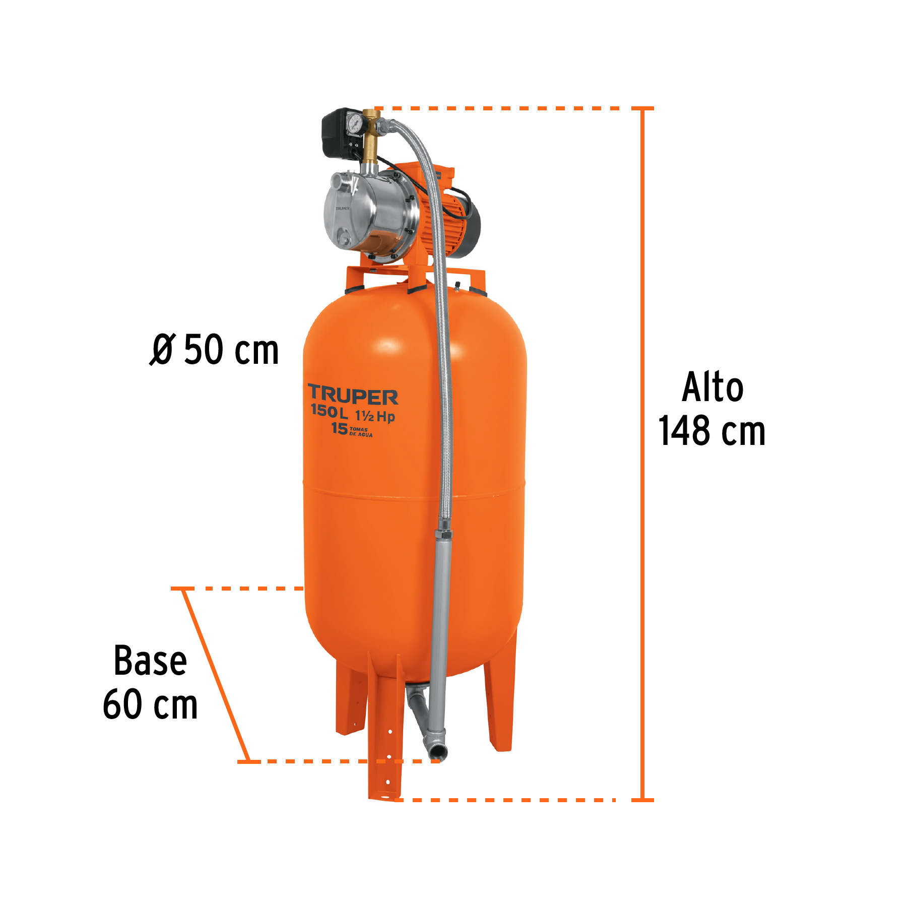 Bomba hidroneumática 1-1/2 HP, 150 litros - HIDR-1-1/2X150 / 12257 Bomba hidroneumática 1-1/2 HP, 150 litros - HIDR-1-1/2X150 / 12257