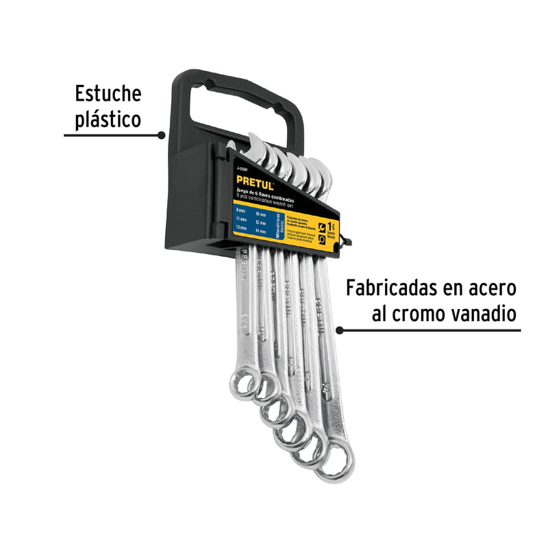 Juego de 6 llaves combinadas mm, Pretul - J-206M / 22017 Juego de 6 llaves combinadas mm, Pretul - J-206M / 22017