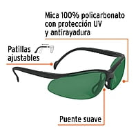 Lentes de seguridad, mica verde, Vision - LEDE-S5 / 14305 Lentes de seguridad, mica verde, Vision - LEDE-S5 / 14305