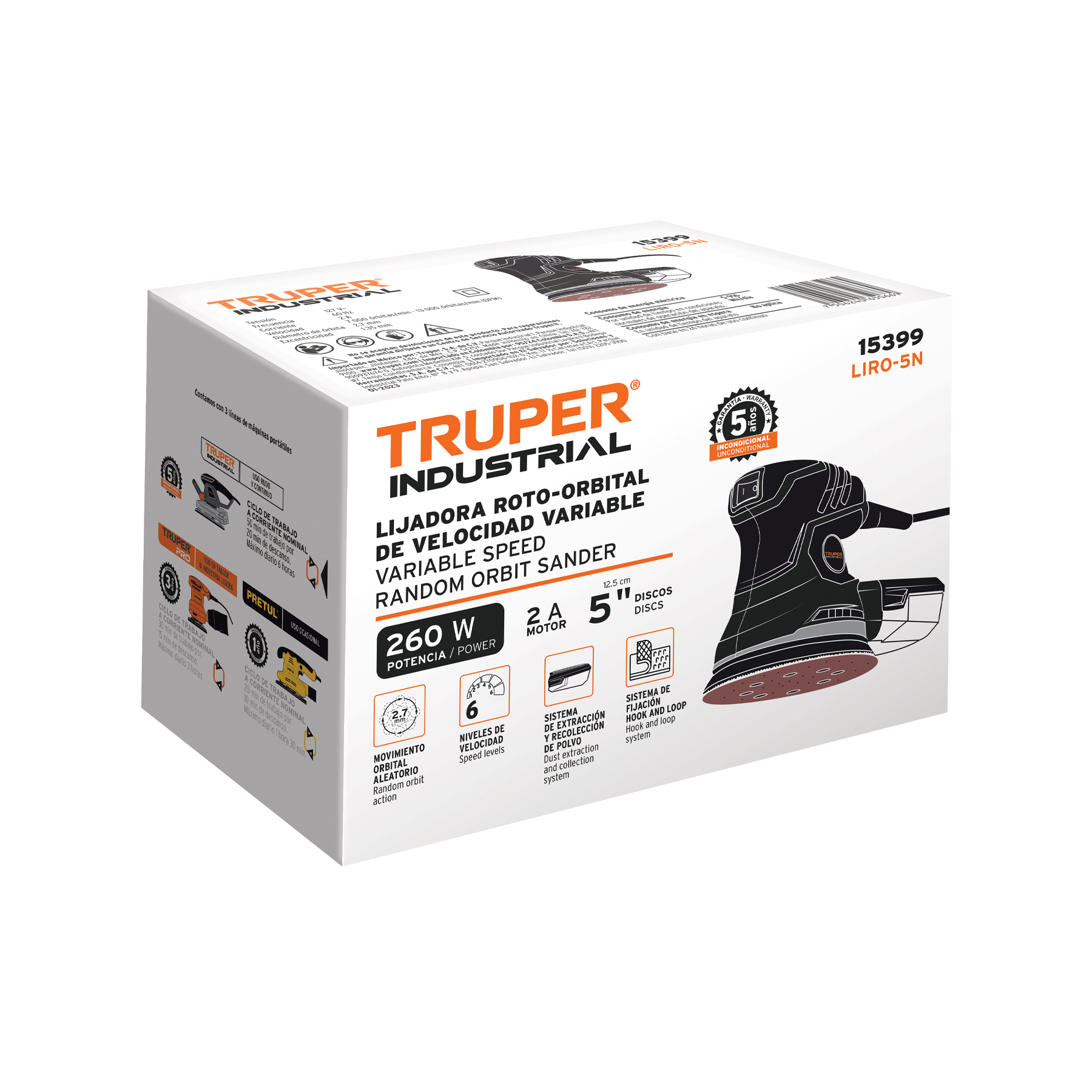 Lijadora roto orbital 5' 260 W, industrial, Truper - LIRO-5N / 15399 Lijadora roto orbital 5' 260 W, industrial, Truper - LIRO-5N / 15399