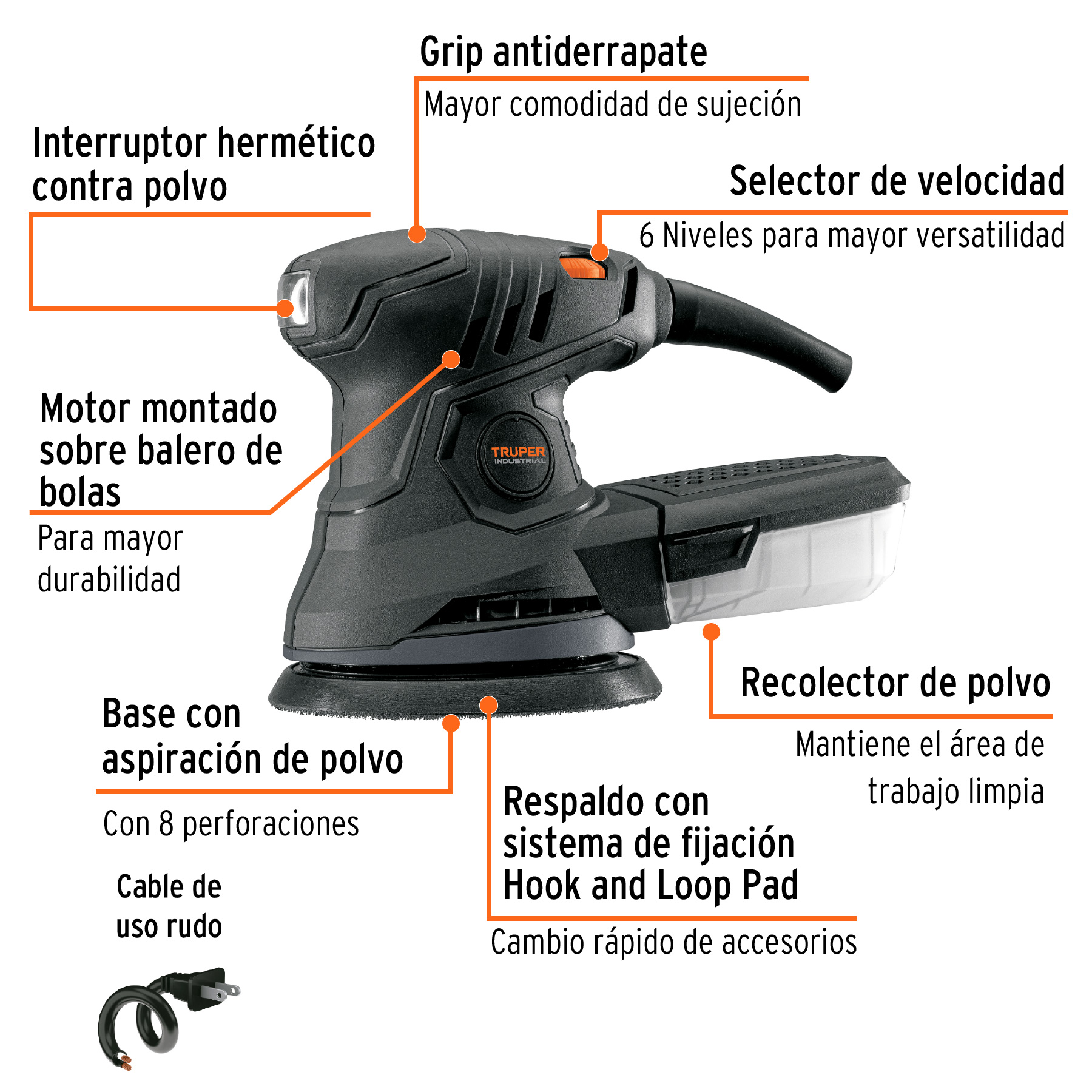 Lijadora roto orbital 5' 260 W, industrial, Truper - LIRO-5N / 15399 Lijadora roto orbital 5' 260 W, industrial, Truper - LIRO-5N / 15399