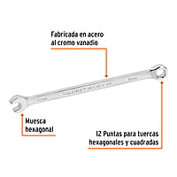 Llave combinada, extralarga, milimétrica, 6 x 125 mm - LL-2006M / 15610 Llave combinada, extralarga, milimétrica, 6 x 125 mm - LL-2006M / 15610