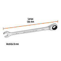 Llave combinada con matraca, 8 x 136 mm, Truper Expert - LL-2008MX / 15742 Llave combinada con matraca, 8 x 136 mm, Truper Expert - LL-2008MX / 15742