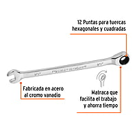 Llave combinada con matraca, 1/4' x 120 mm, Truper Expert - LL-2008X / 13601 Llave combinada con matraca, 1/4' x 120 mm, Truper Expert - LL-2008X / 13601