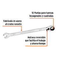 Llave combinada con matraca, reversible, 1/4' x 125mm, Trupe - LL-2008XR / 13227 Llave combinada con matraca, reversible, 1/4' x 125mm, Trupe - LL-2008XR / 13227