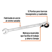 Llave combinada con matraca, reversible, 9x148mm, Truper Exp - LL-2009MXR / 13662 Llave combinada con matraca, reversible, 9x148mm, Truper Exp - LL-2009MXR / 13662