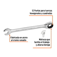 Llave combinada con matraca, 14 x 186 mm, Truper Expert - LL-2014MX / 15746 Llave combinada con matraca, 14 x 186 mm, Truper Expert - LL-2014MX / 15746