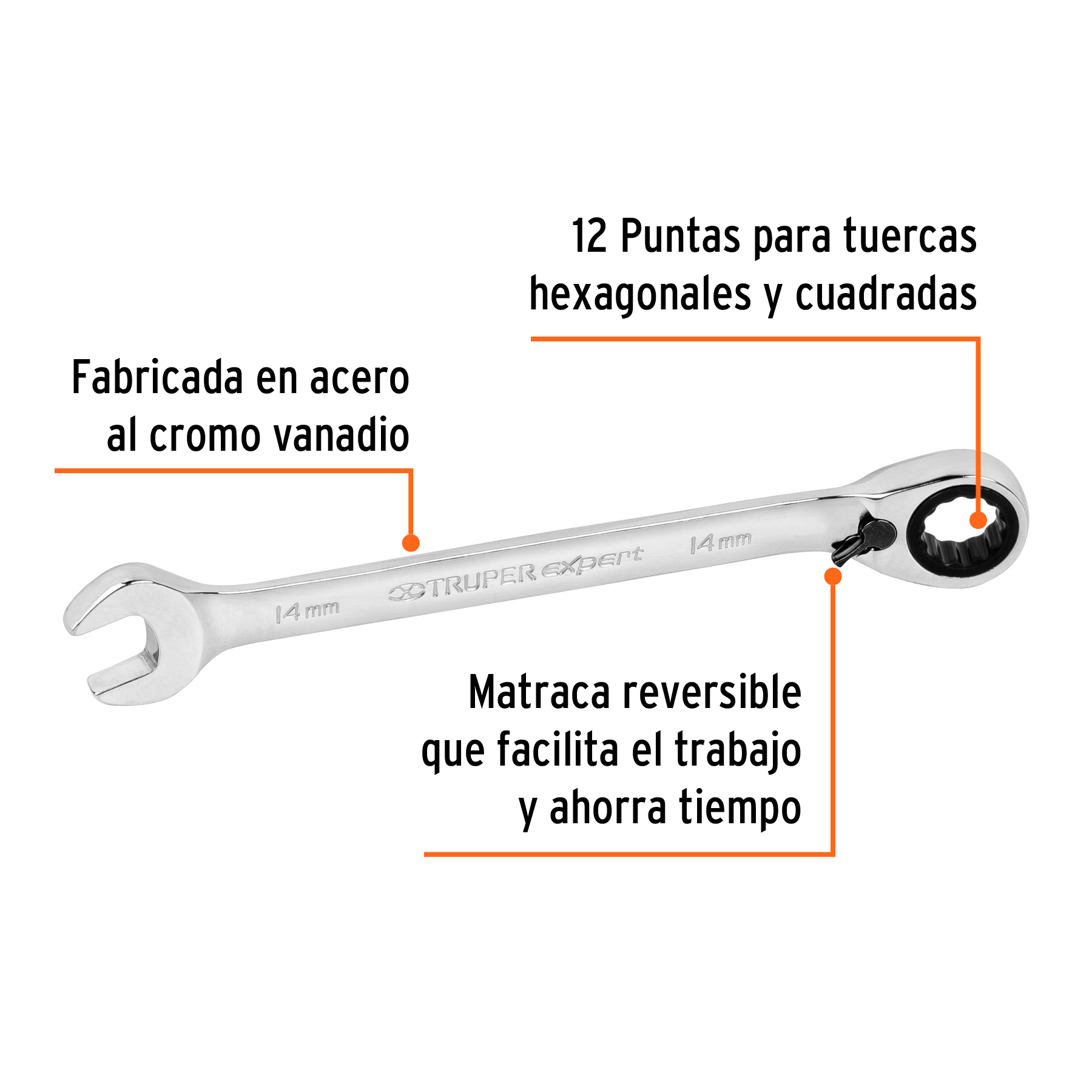 Llave combinada matraca reversible, 14x188 mm,Truper Expert - LL-2014MXR / 13699 Llave combinada matraca reversible, 14x188 mm,Truper Expert - LL-2014MXR / 13699