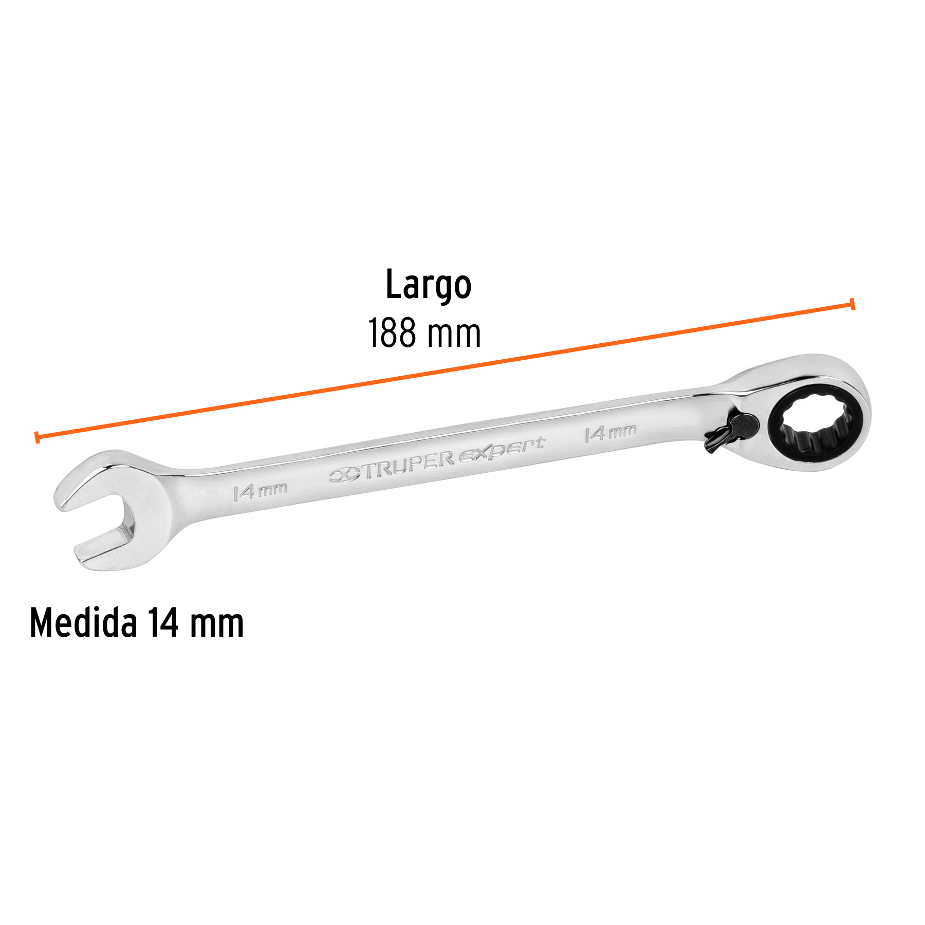 Llave combinada matraca reversible, 14x188 mm,Truper Expert - LL-2014MXR / 13699 Llave combinada matraca reversible, 14x188 mm,Truper Expert - LL-2014MXR / 13699