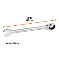 Llave combinada con matraca, 15 x 194 mm, Truper Expert - LL-2015MX / 15747 Llave combinada con matraca, 15 x 194 mm, Truper Expert - LL-2015MX / 15747