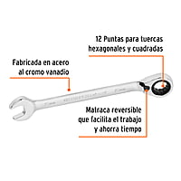 Llave combinada matraca reversible, 15x198 mm,Truper Expert - LL-2015MXR / 13711 Llave combinada matraca reversible, 15x198 mm,Truper Expert - LL-2015MXR / 13711