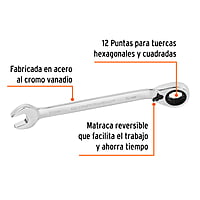 Llave combinada con matraca, reversible, 16x205 mm, Truper E - LL-2016MXR / 13727 Llave combinada con matraca, reversible, 16x205 mm, Truper E - LL-2016MXR / 13727