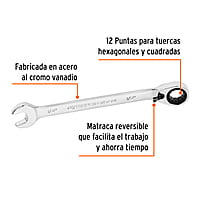 Llave combinada matraca reversible,1/2'x178mm,Truper Expert - LL-2016XR / 13431 Llave combinada matraca reversible,1/2'x178mm,Truper Expert - LL-2016XR / 13431