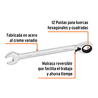 Llave combinada con matraca, reversible, 17x223 mm, Truper E - LL-2017MXR / 13728 Llave combinada con matraca, reversible, 17x223 mm, Truper E - LL-2017MXR / 13728