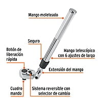Matraca telescópica cuadro 1/2' cabeza articulada - M-1290 / 13220 Matraca telescópica cuadro 1/2' cabeza articulada - M-1290 / 13220