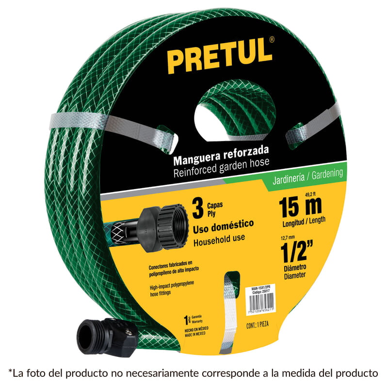 Manguera 1/2', reforzada 3 capas, 10 m, Pretul - MAN-10X1/2PR / 25016 Manguera 1/2', reforzada 3 capas, 10 m, Pretul - MAN-10X1/2PR / 25016
