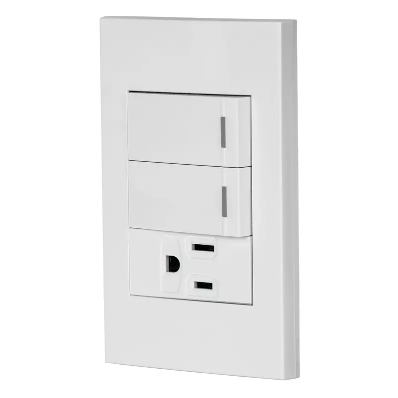 Placa armada 2 interruptores,1 contacto,1mod,Española,blanco - PA-APCO-E2B / 45597 Placa armada 2 interruptores,1 contacto,1mod,Española,blanco - PA-APCO-E2B / 45597