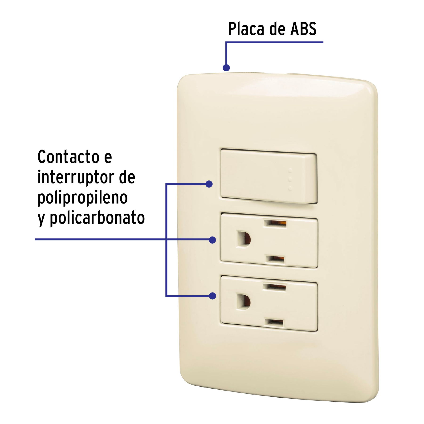 Placa armada 2 contactos e interruptor,marfil,línea Italiana - PA-APCO-I3 / 48668 Placa armada 2 contactos e interruptor,marfil,línea Italiana - PA-APCO-I3 / 48668