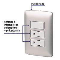 Placa armada 2 contactos e interruptor,plata, línea Italiana - PA-APCO-I3P / 46475 Placa armada 2 contactos e interruptor,plata, línea Italiana - PA-APCO-I3P / 46475