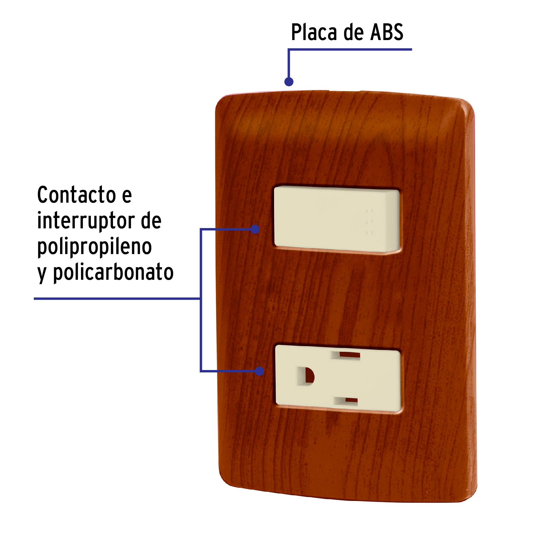 Placa armada contacto e interruptor, madera, línea Italiana - PA-APCO-IM / 49935 Placa armada contacto e interruptor, madera, línea Italiana - PA-APCO-IM / 49935