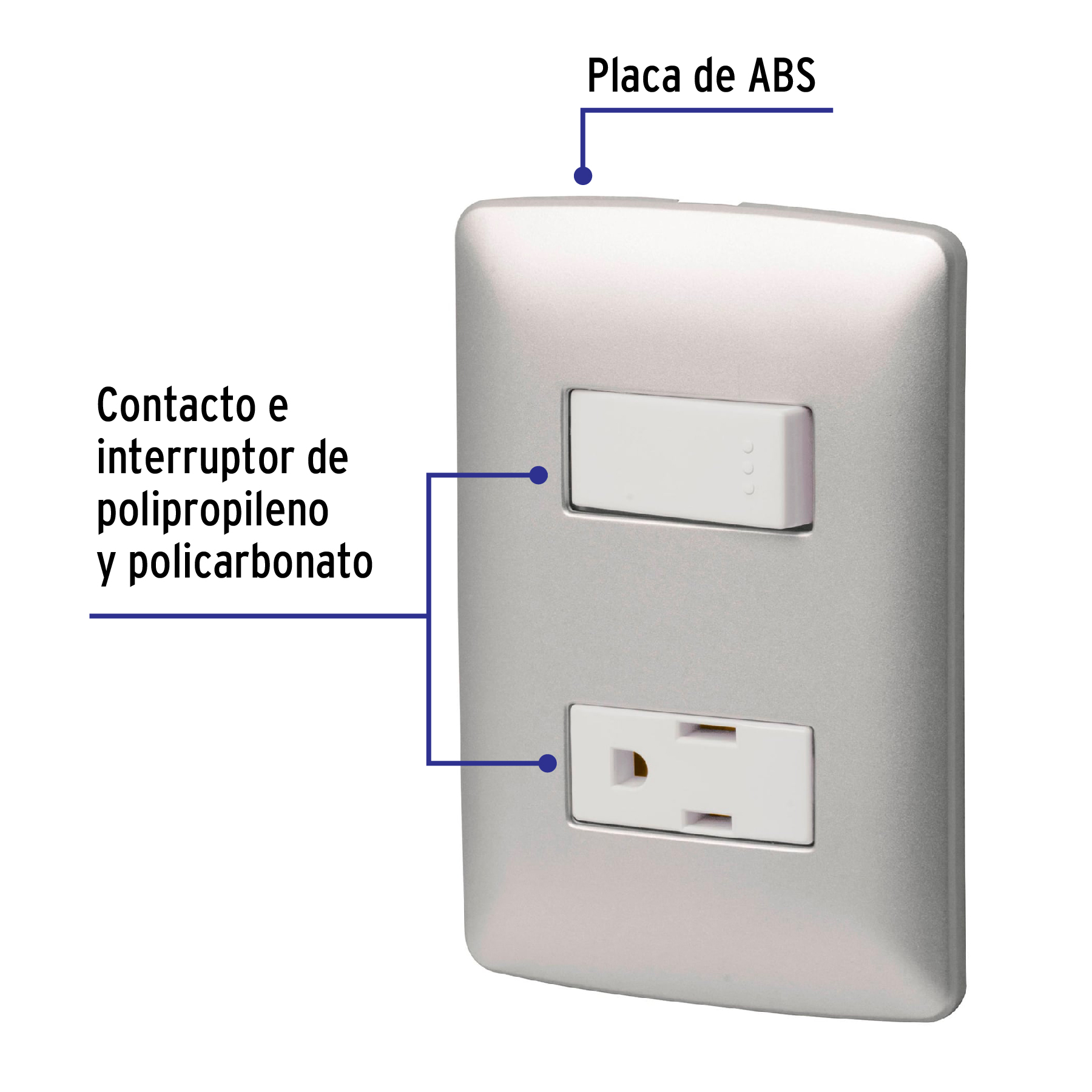 Placa armada contacto e interruptor, plata, línea Italiana - PA-APCO-IP / 46473 Placa armada contacto e interruptor, plata, línea Italiana - PA-APCO-IP / 46473
