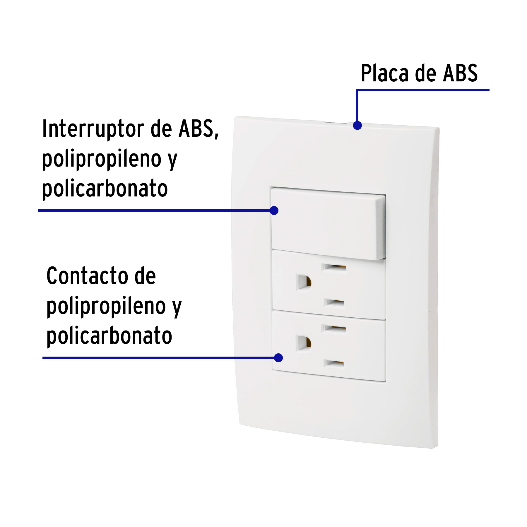 Placa armada 2 contactos e interruptor, línea Oslo, blanco - PA-APCO-O3B / 46489