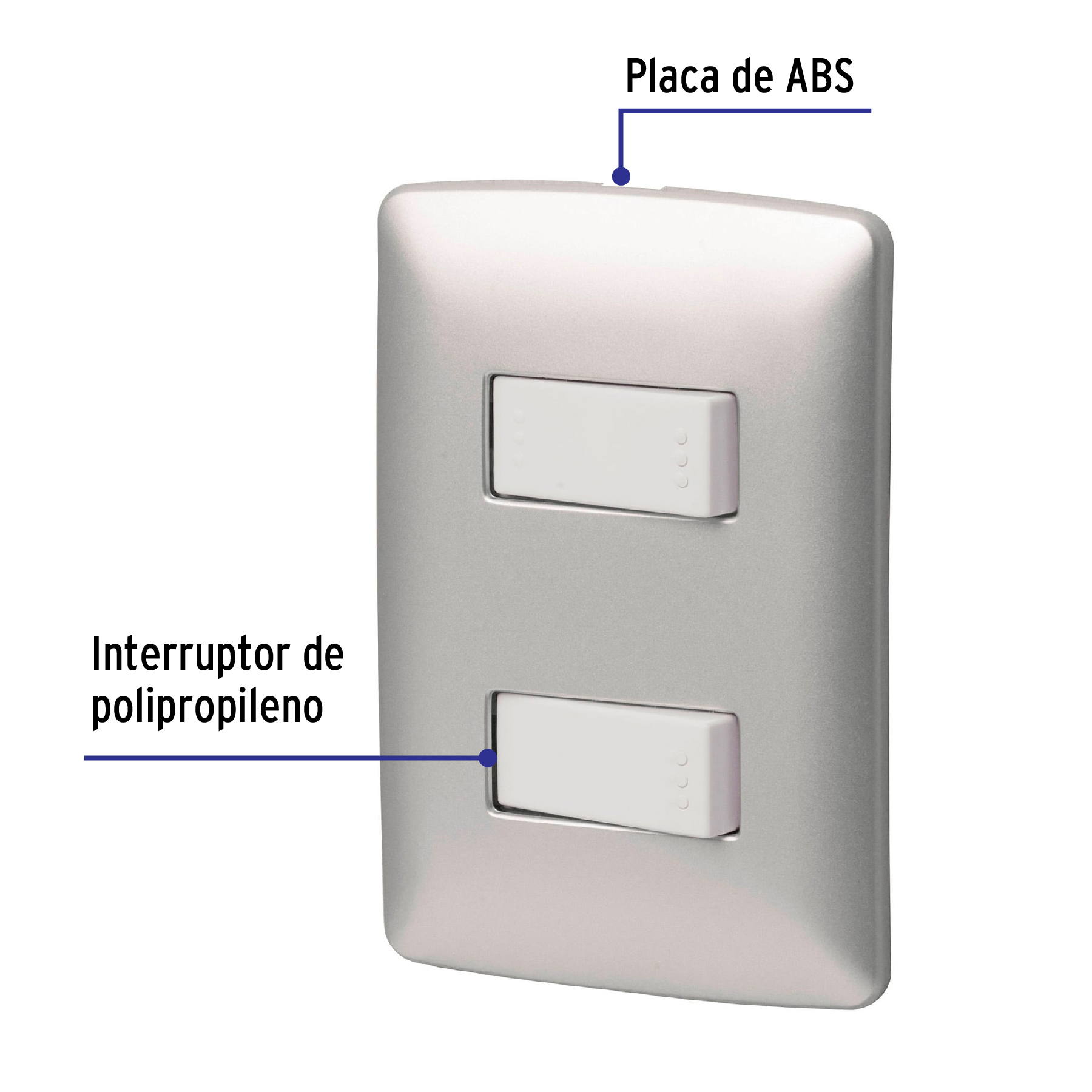 Placa armada 2 interruptores sencillos plata, línea Italiana - PA-APDO-IP / 46479 Placa armada 2 interruptores sencillos plata, línea Italiana - PA-APDO-IP / 46479
