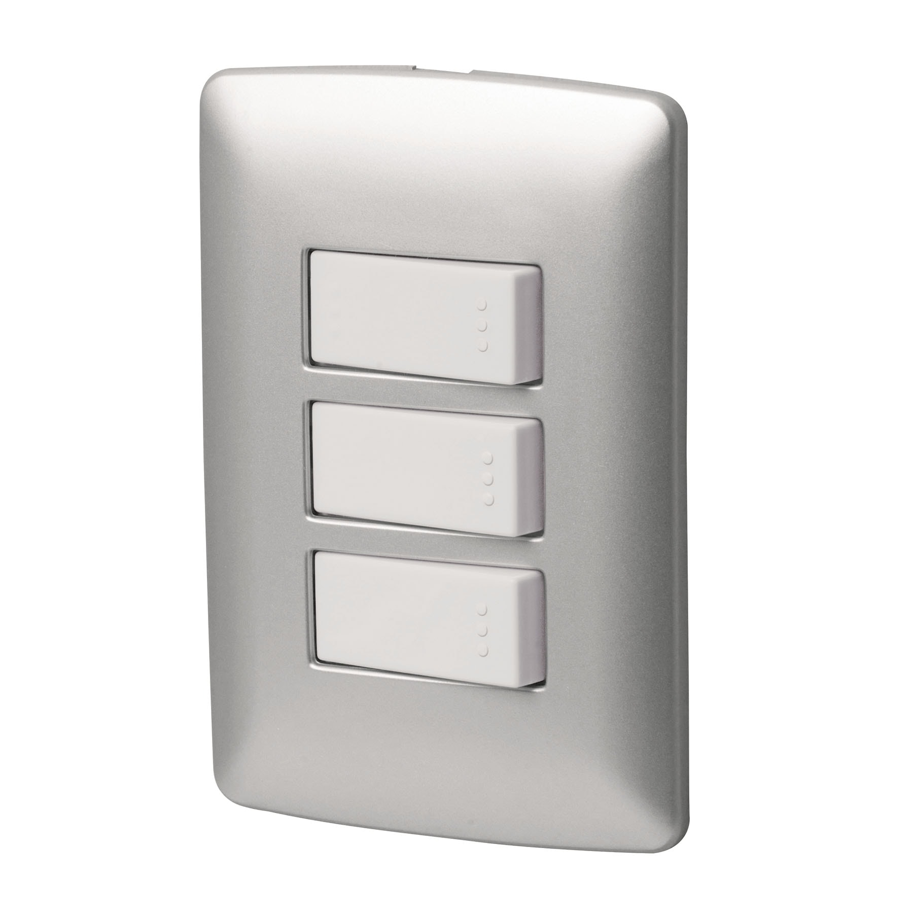 Placa armada 3 interruptores sencillos,plata, línea Italiana - PA-APTR-IP / 46482