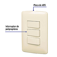 Placa armada 3 interruptores sencillos,marfil,línea Italiana - PA-APTR-I / 48664 Placa armada 3 interruptores sencillos,marfil,línea Italiana - PA-APTR-I / 48664