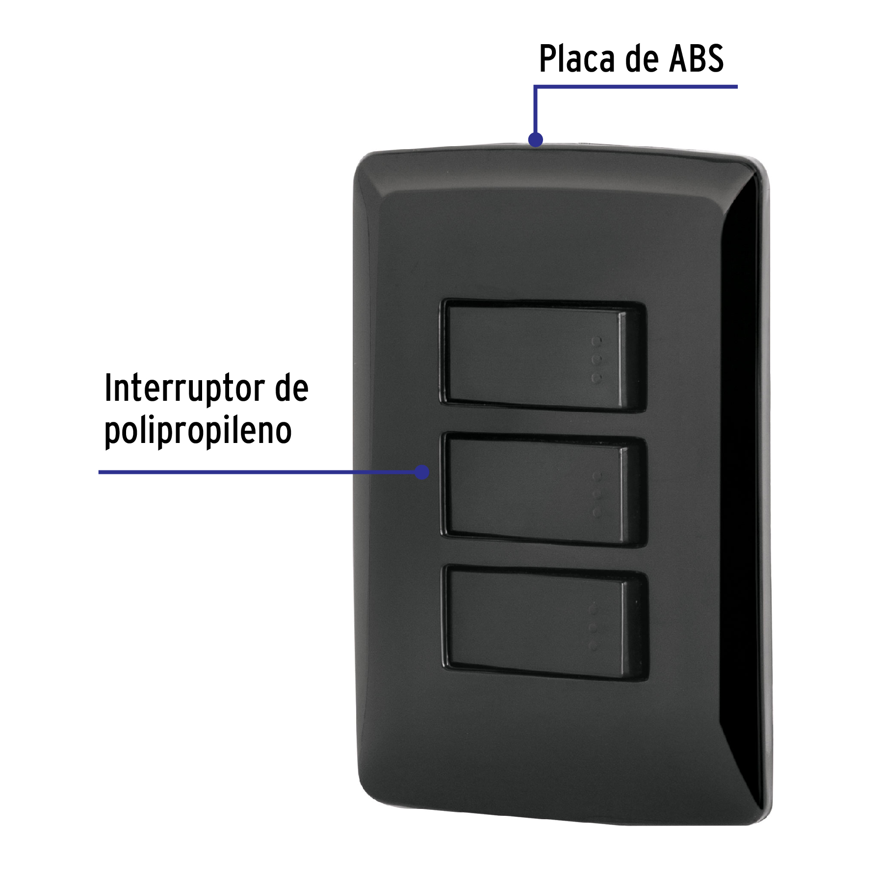 Placa armada 3 interruptores sencillos,negro, línea Italiana - PA-APTR-IN / 47595 Placa armada 3 interruptores sencillos,negro, línea Italiana - PA-APTR-IN / 47595