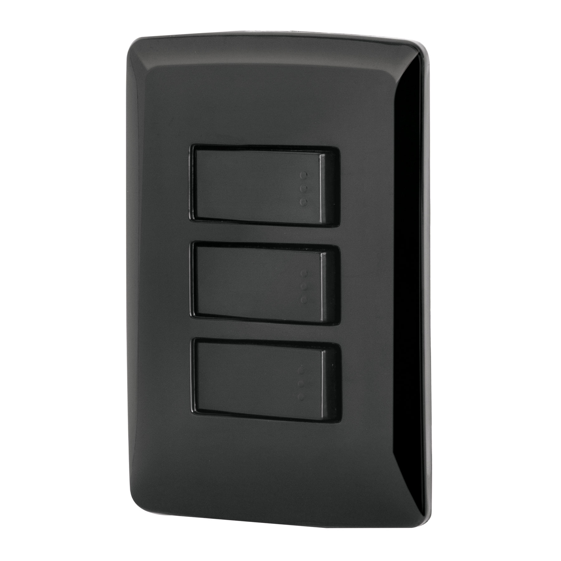 Placa armada 3 interruptores sencillos,negro, línea Italiana - PA-APTR-IN / 47595