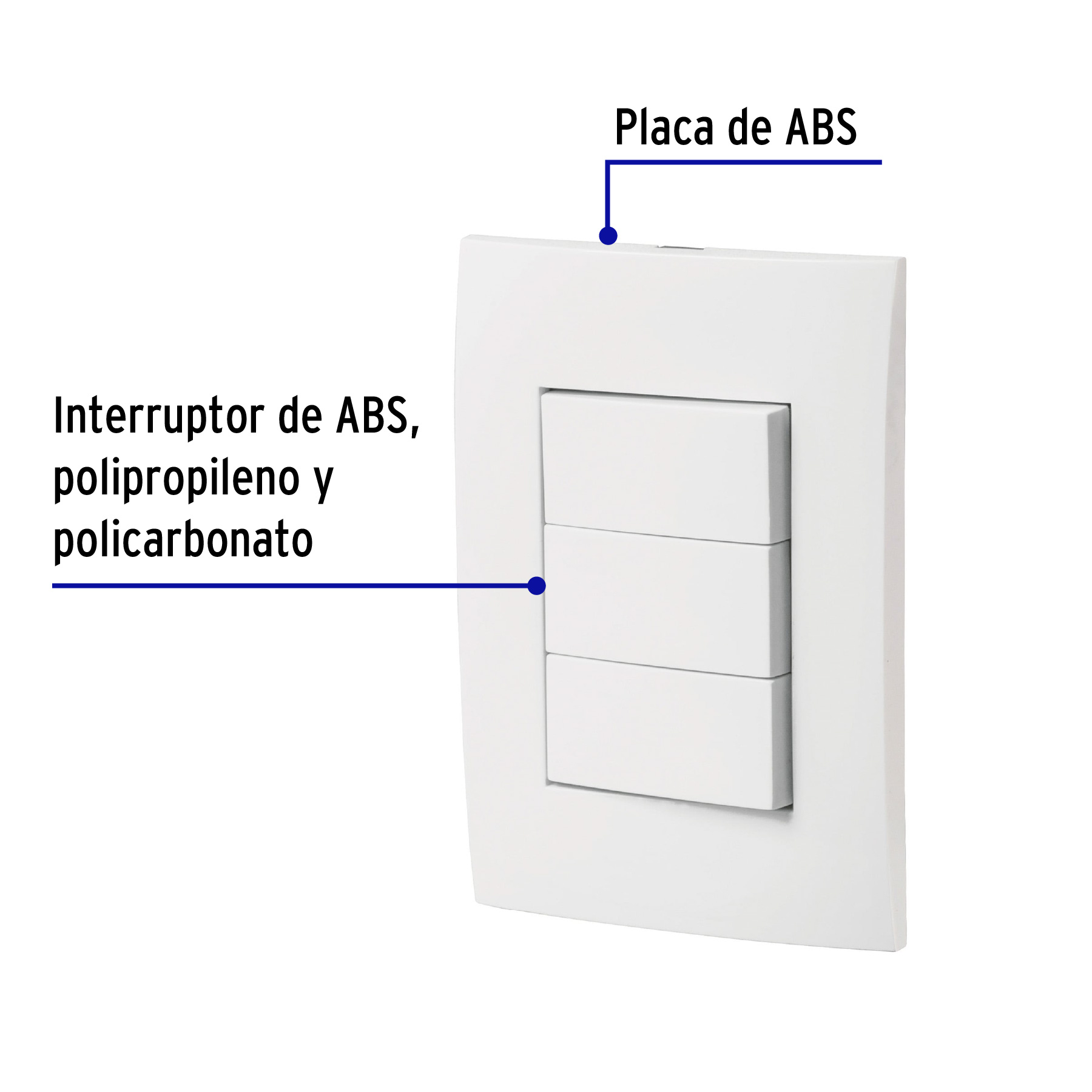 Placa armada 3 interruptores sencillos, línea Oslo, blanco - PA-APTR-OB / 46496 Placa armada 3 interruptores sencillos, línea Oslo, blanco - PA-APTR-OB / 46496