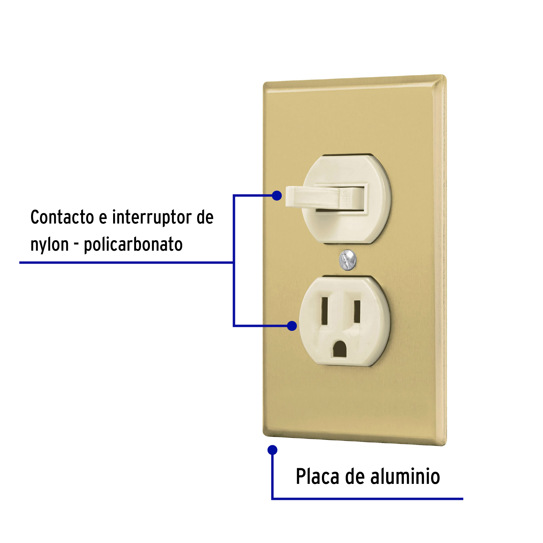 Placa armada interruptor y contacto, línea Standard, alumini - PA-COAP-SA / 48495 Placa armada interruptor y contacto, línea Standard, alumini - PA-COAP-SA / 48495