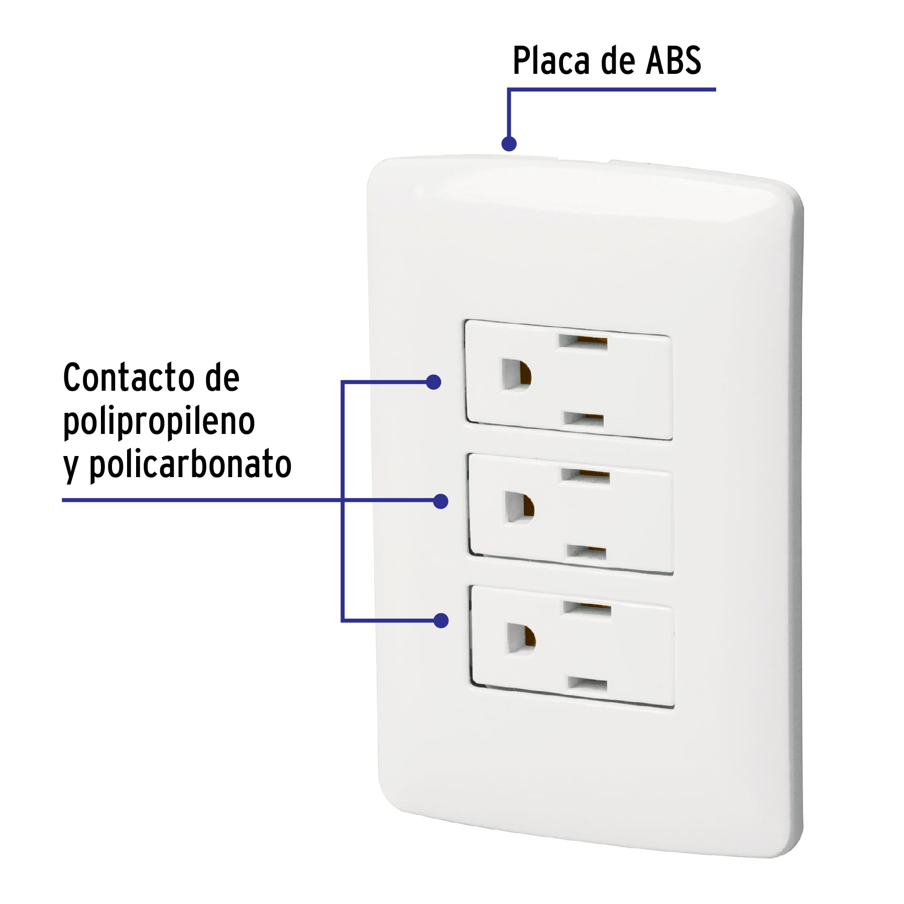 Placa armada 3 contactos aterrizados, blanco, línea Italiana - PA-COTR-IB / 46458 Placa armada 3 contactos aterrizados, blanco, línea Italiana - PA-COTR-IB / 46458