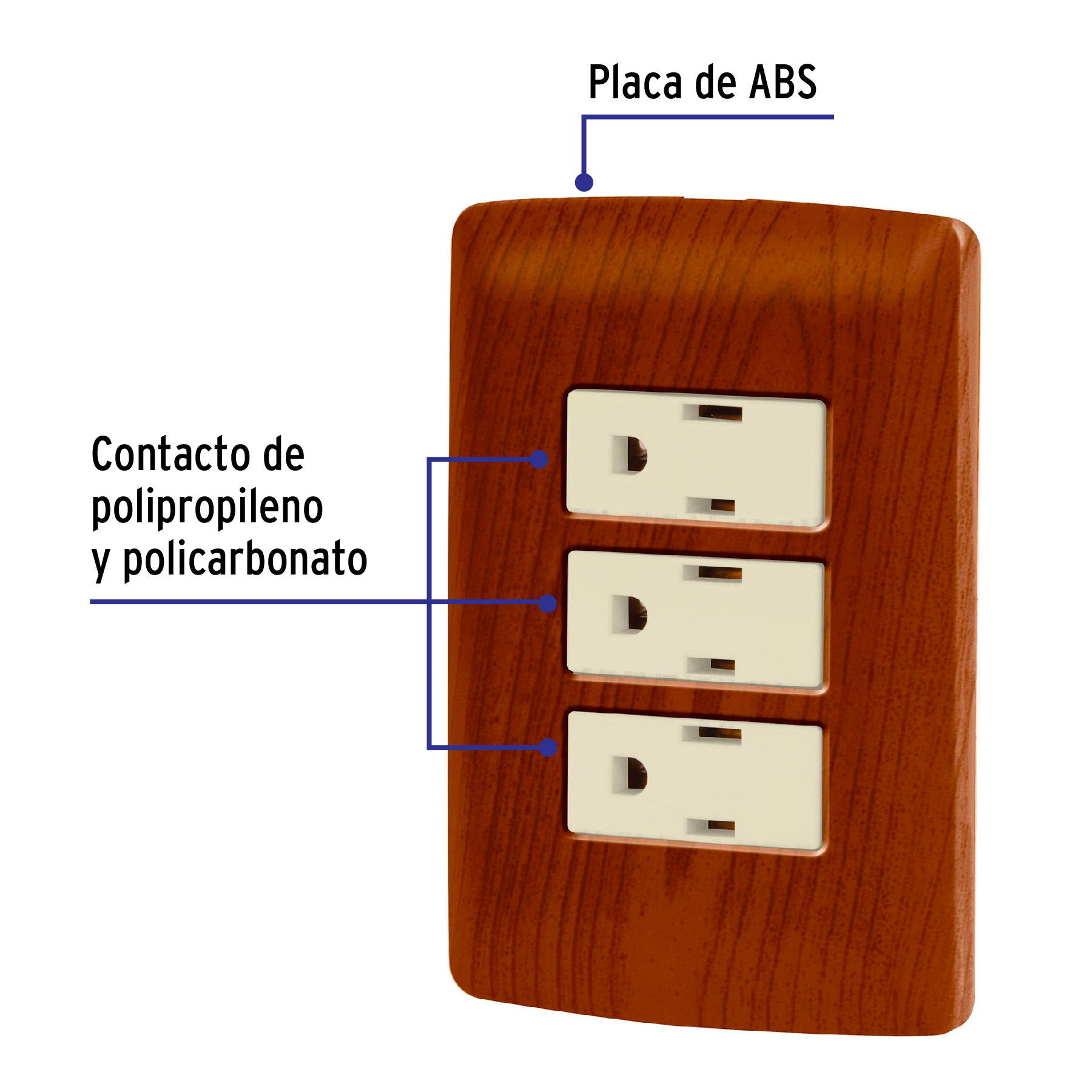 Placa armada 3 contactos aterrizados, madera, línea Italiana - PA-COTR-IM / 49944 Placa armada 3 contactos aterrizados, madera, línea Italiana - PA-COTR-IM / 49944