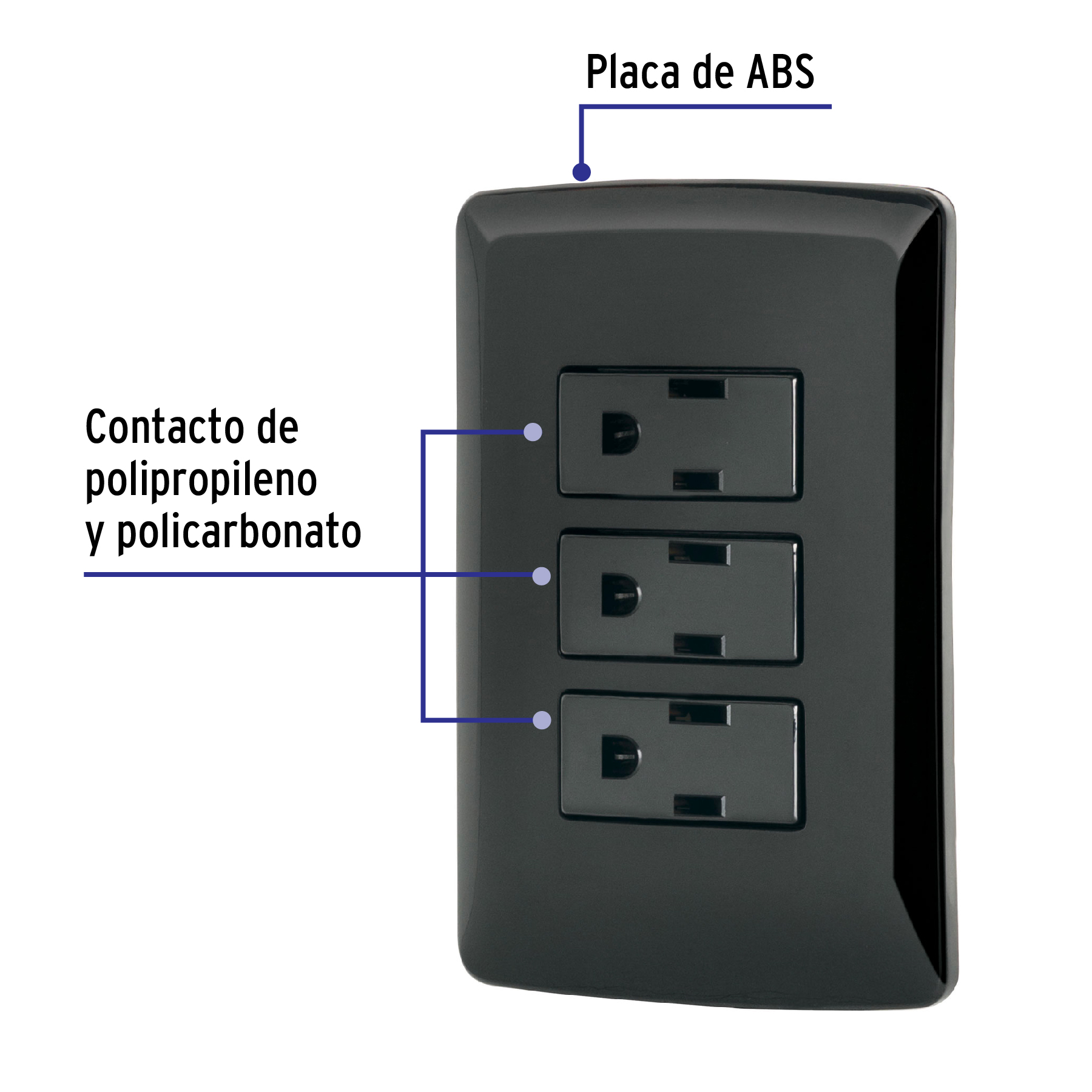 Placa armada 3 contactos aterrizados, negra, línea Italiana - PA-COTR-IN / 47594 Placa armada 3 contactos aterrizados, negra, línea Italiana - PA-COTR-IN / 47594