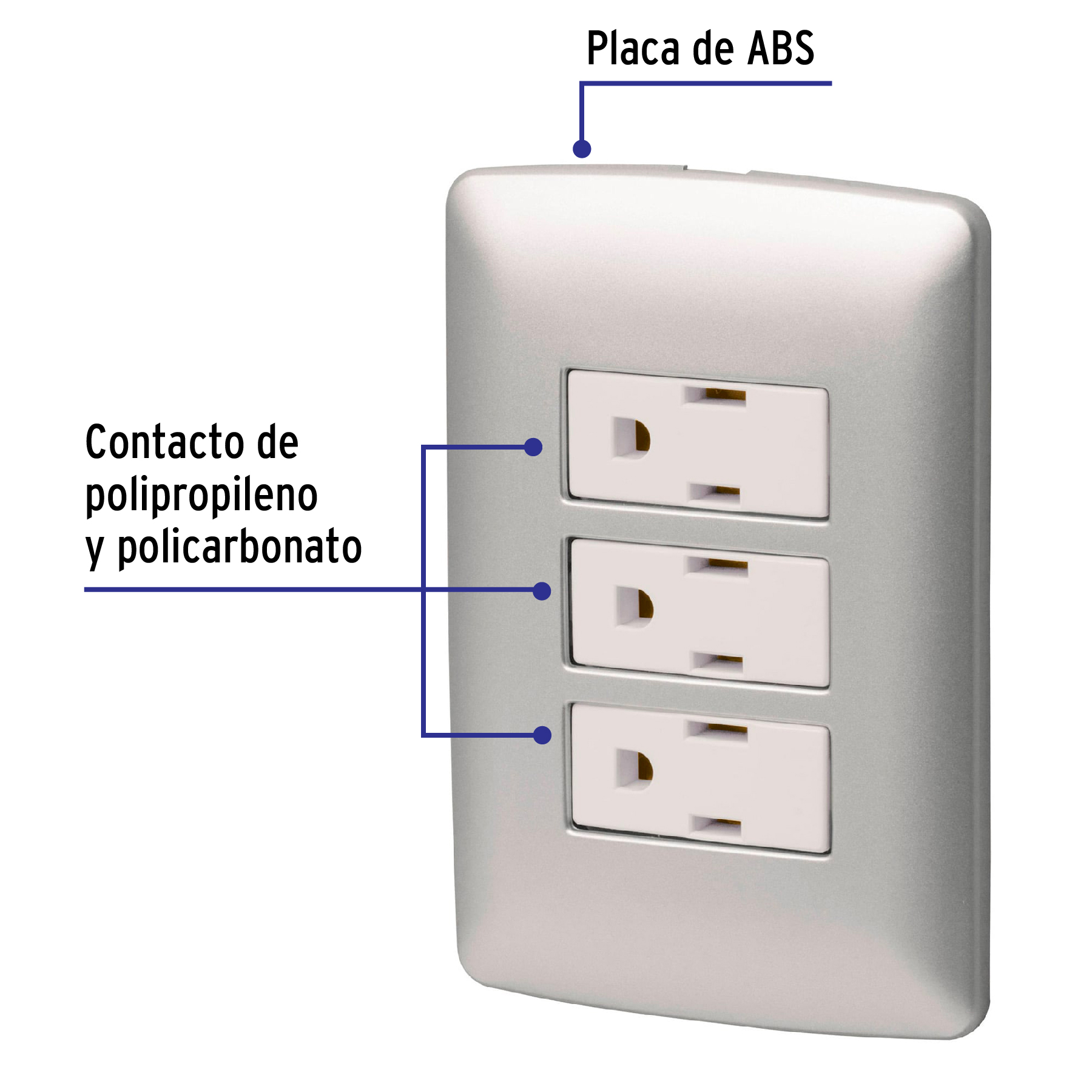 Placa armada 3 contactos aterrizados, plata, línea Italiana - PA-COTR-IP / 46476 Placa armada 3 contactos aterrizados, plata, línea Italiana - PA-COTR-IP / 46476