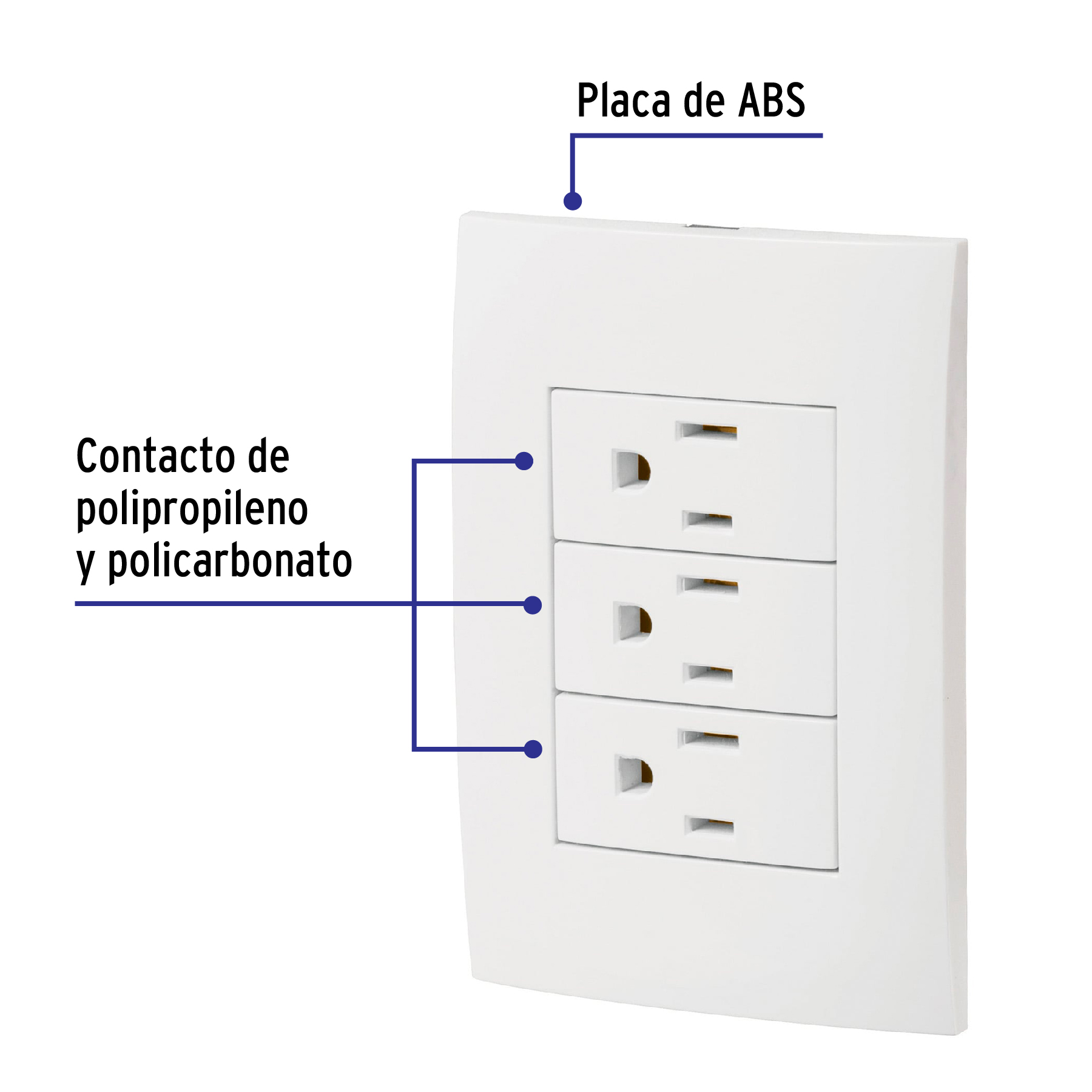 Placa armada 3 contactos aterrizados, línea Oslo, blanco - PA-COTR-OB / 46491