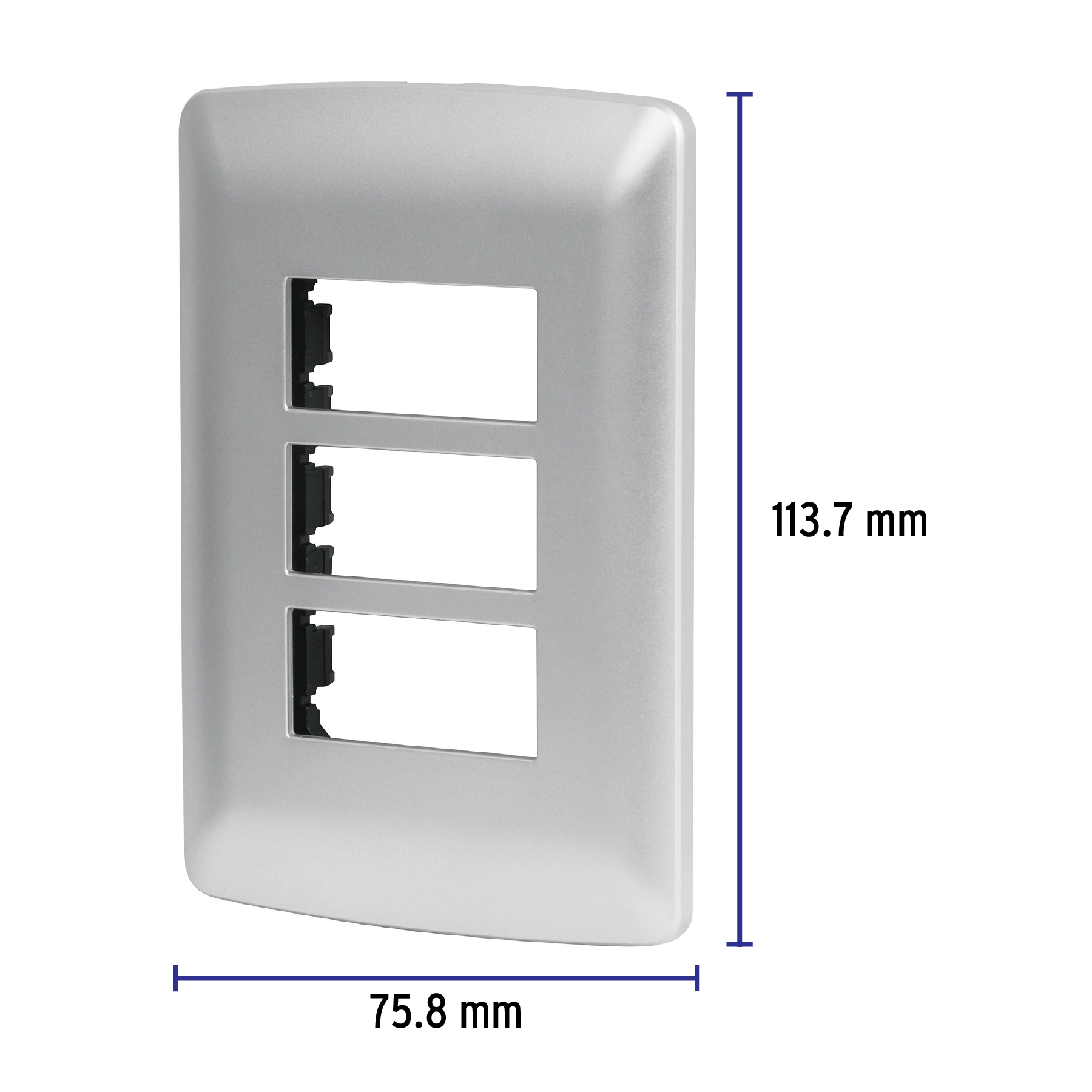 Placa 3 módulos de ABS, línea italiana, color plata - PPTR-IP / 46399 Placa 3 módulos de ABS, línea italiana, color plata - PPTR-IP / 46399