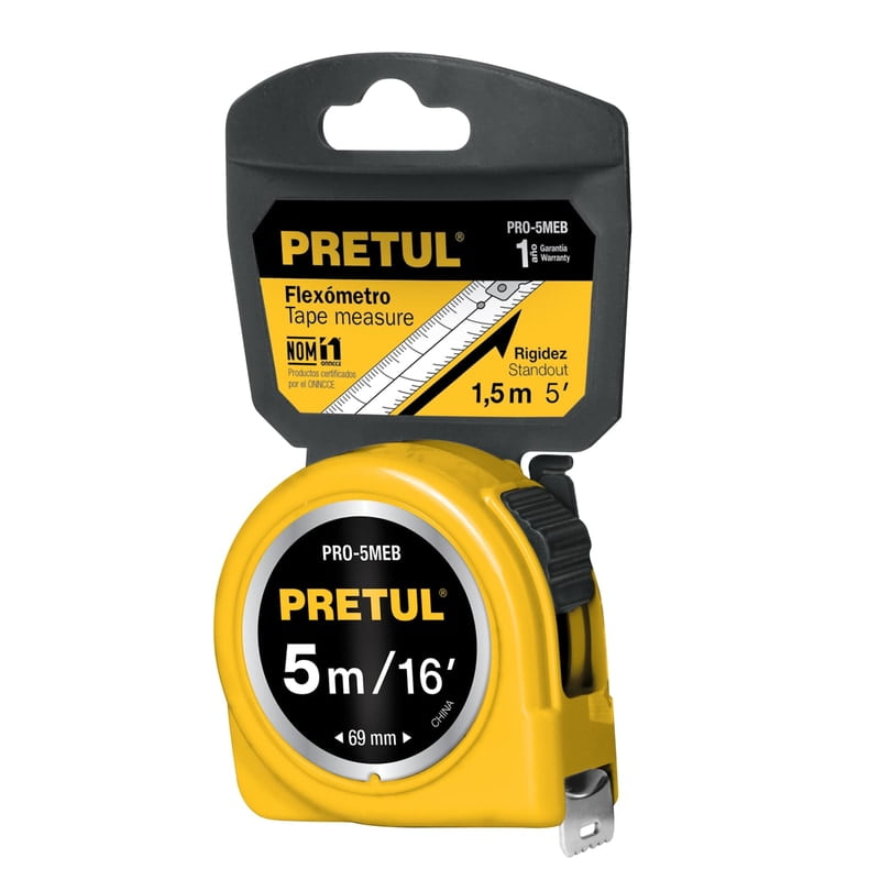 flexómetro-amarillo-5m-cinta-19mm-pretul-tarjeta-plástica-pro-5meb-21606 flexómetro-amarillo-5m-cinta-19mm-pretul-tarjeta-plástica-pro-5meb-21606